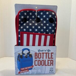 Wembley Grab & Go Insulated Bottle Cooler with Handle, Red, White & Blue